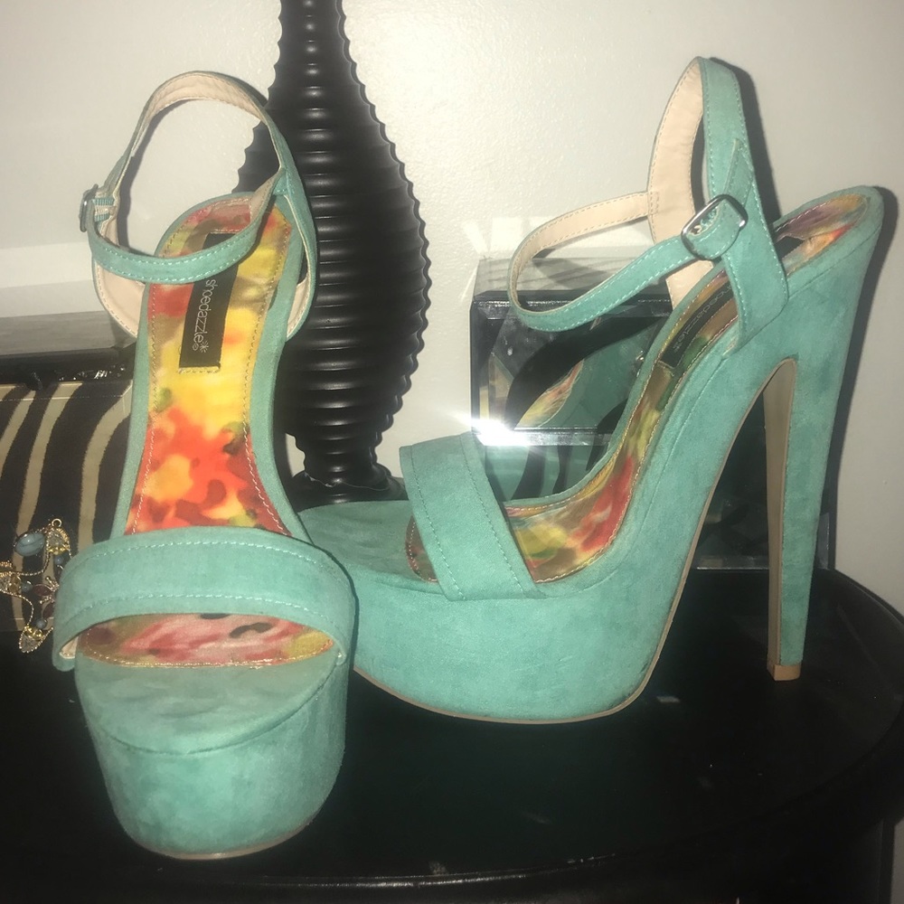 Meike Teal blue open toe pump